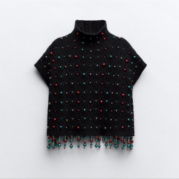 ZARA Pearl Fringed Knit Vest NWT Size Small - Picture 2 of 3